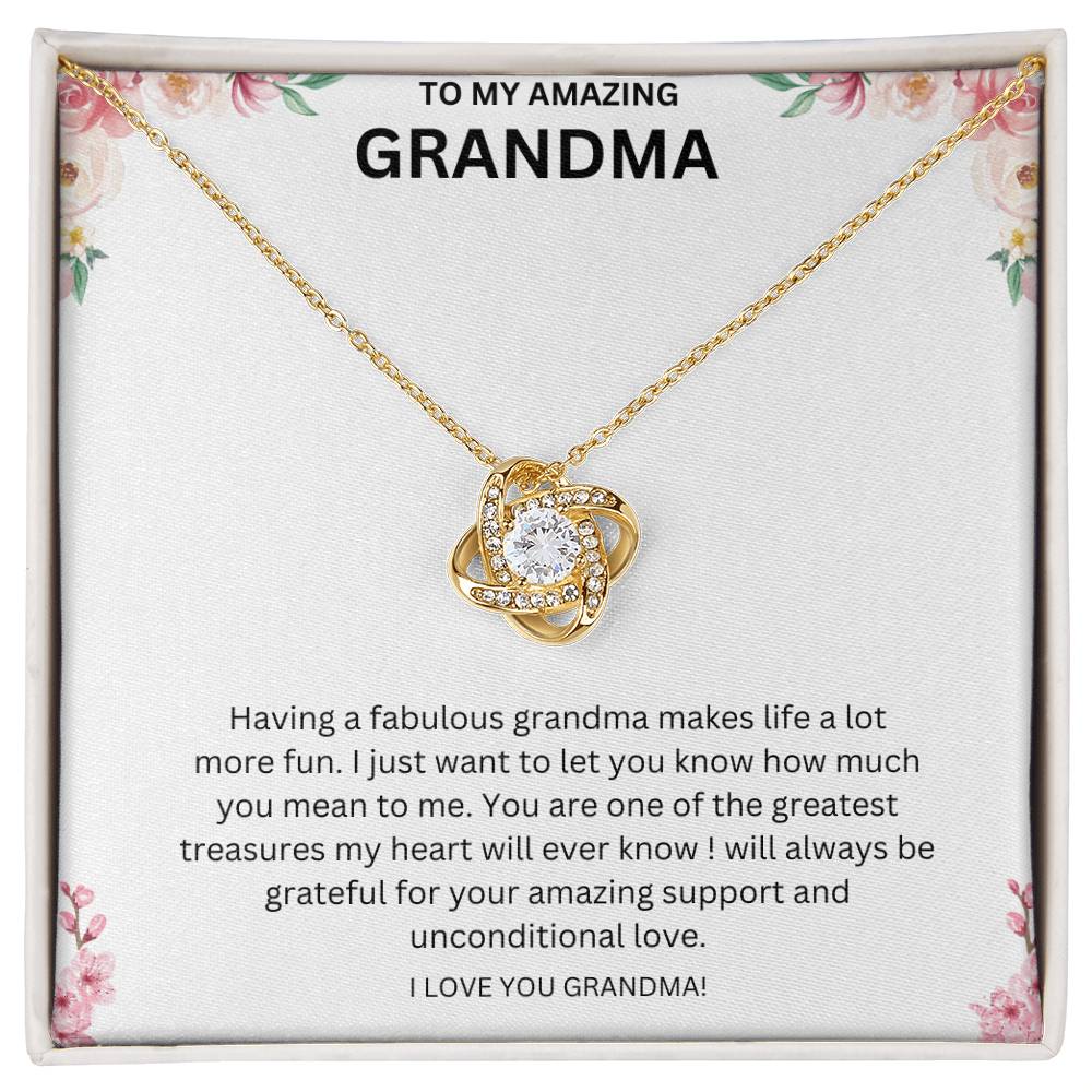 To My Amazing Grandma Love Knot Necklace (Yellow & White Gold Variants)