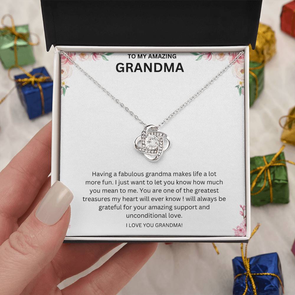 To My Amazing Grandma Love Knot Necklace (Yellow & White Gold Variants)