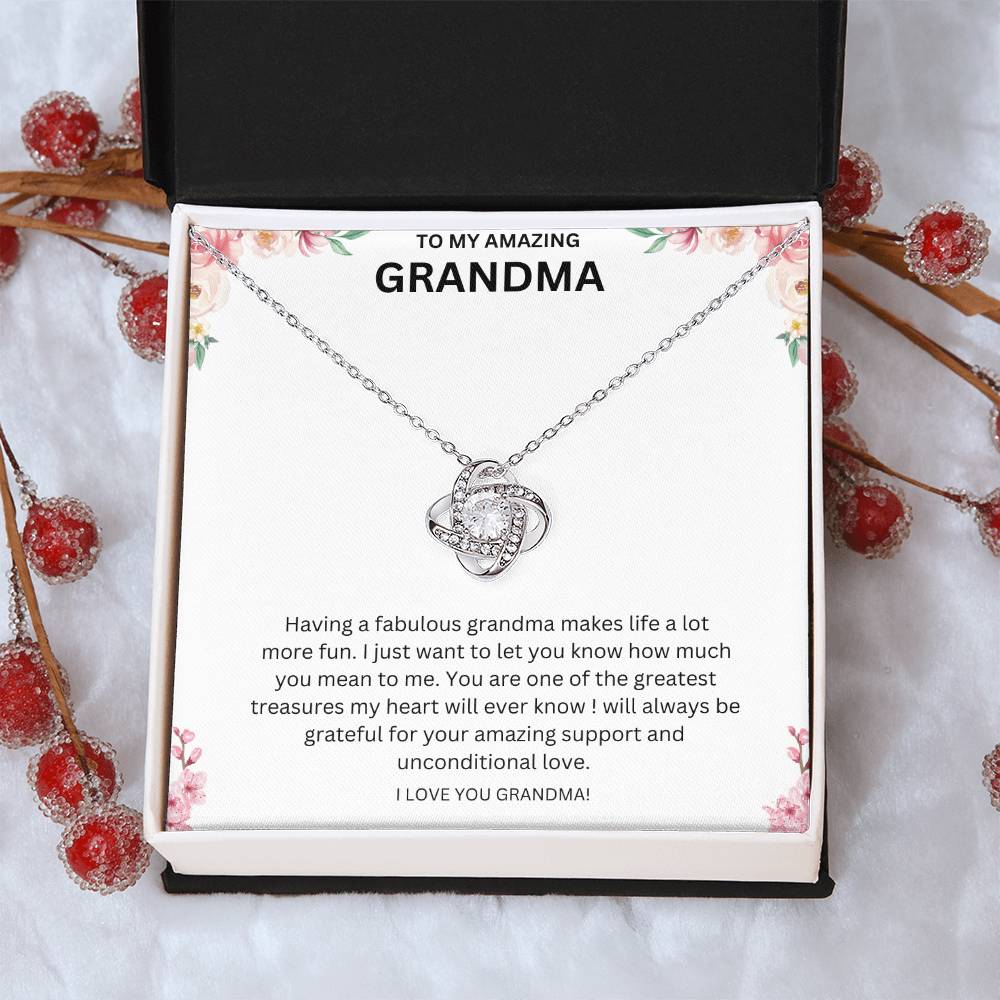 To My Amazing Grandma Love Knot Necklace (Yellow & White Gold Variants)