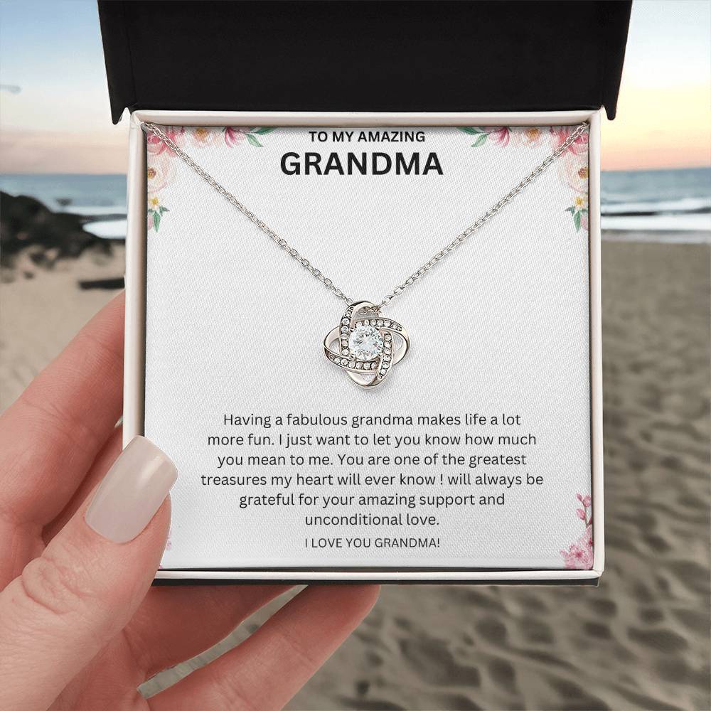 To My Amazing Grandma Love Knot Necklace (Yellow & White Gold Variants)