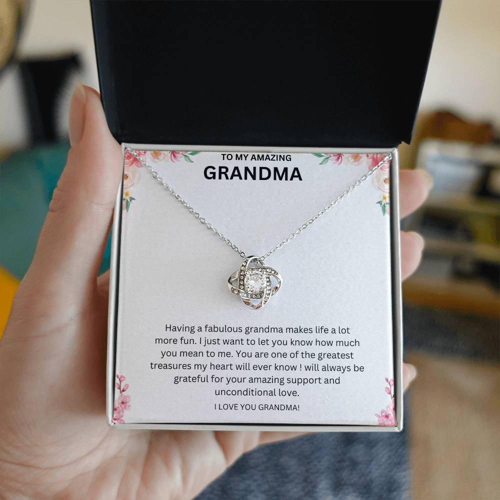 To My Amazing Grandma Love Knot Necklace (Yellow & White Gold Variants)