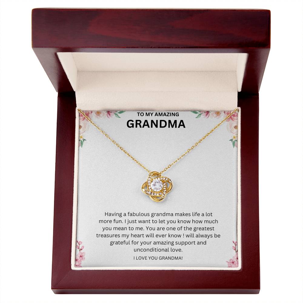 To My Amazing Grandma Love Knot Necklace (Yellow & White Gold Variants)