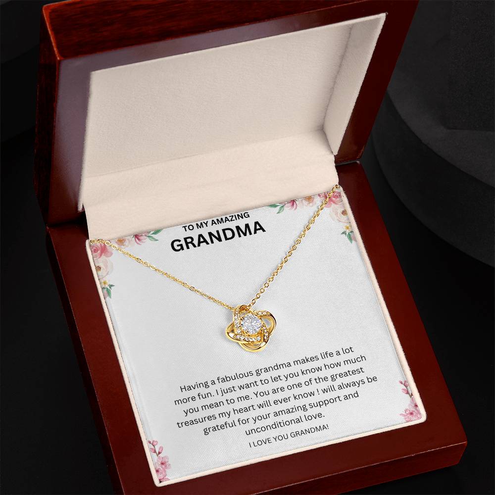 To My Amazing Grandma Love Knot Necklace (Yellow & White Gold Variants)