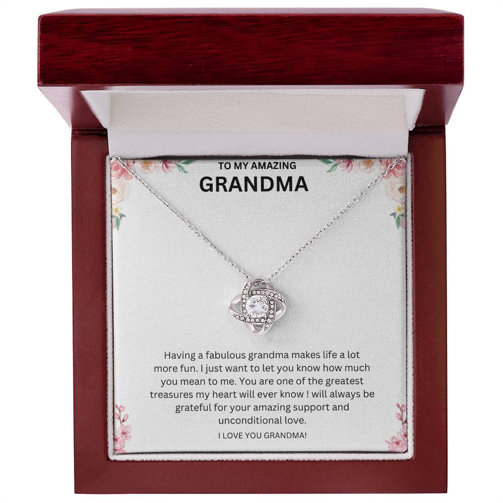 To My Amazing Grandma Love Knot Necklace (Yellow & White Gold Variants)