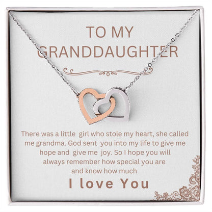 TO MY  GRANDDAUGHTER INTERLOCKING  HEART  NECKLACE