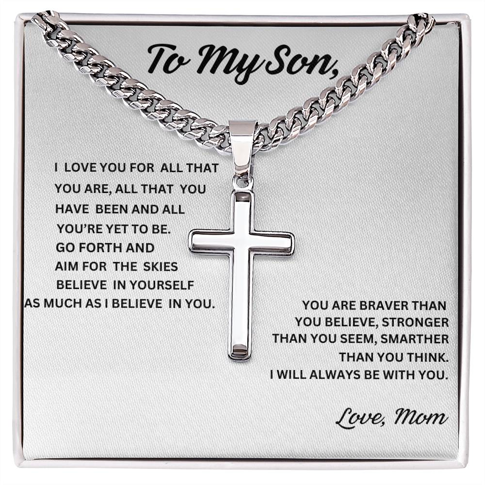 TO MY SON CUBAN CHAIN ARTISAN CROSS NECKLACE