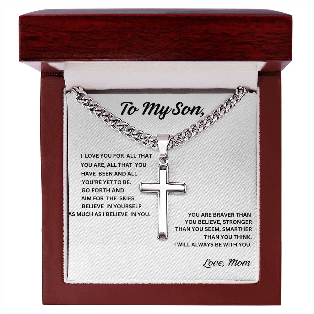 TO MY SON CUBAN CHAIN ARTISAN CROSS NECKLACE