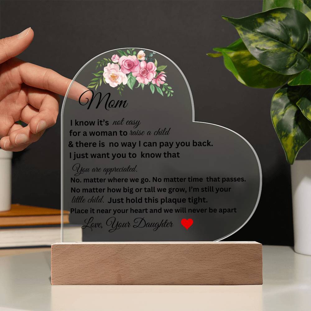 Mom Printed Heart Acrylic Plaque