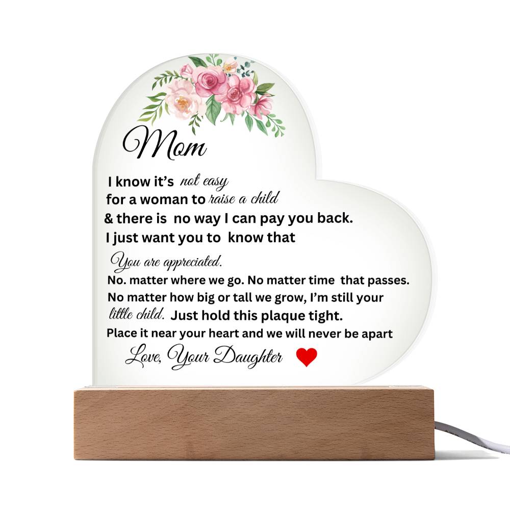 Mom Printed Heart Acrylic Plaque